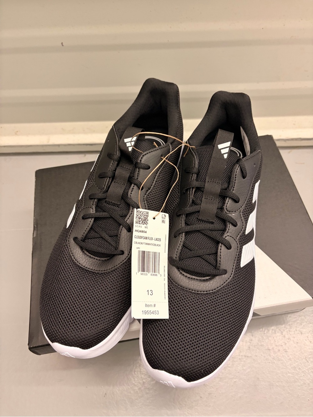 adidas Men's Cloudfoam Flex Laces Running Shoes Black White NIB - Size 13